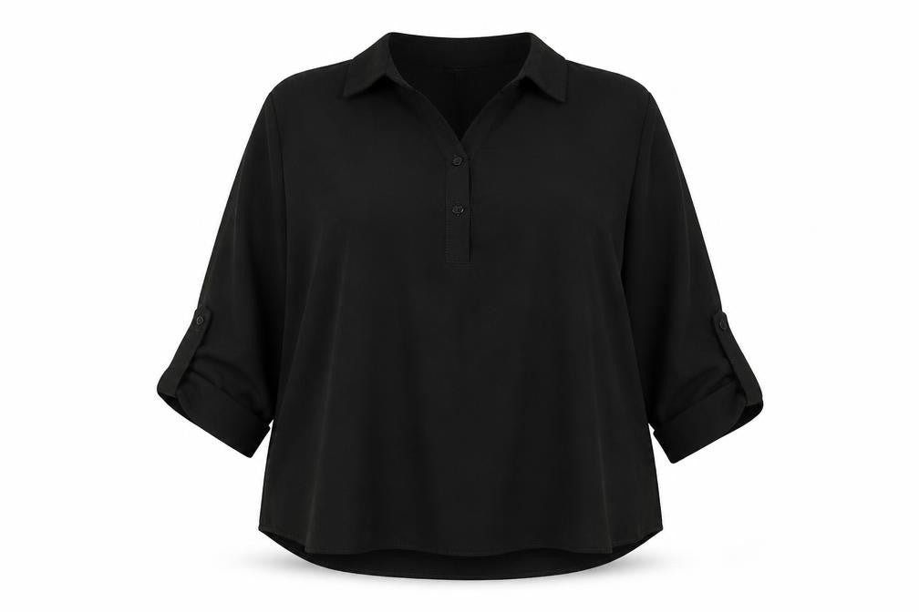 Cruz Womens Black Polyester Basic Blouse Size 22 Collared