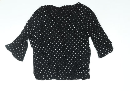 Editor's Cut Womens Black Polka Dot Viscose Basic Blouse Size 12 V-Neck