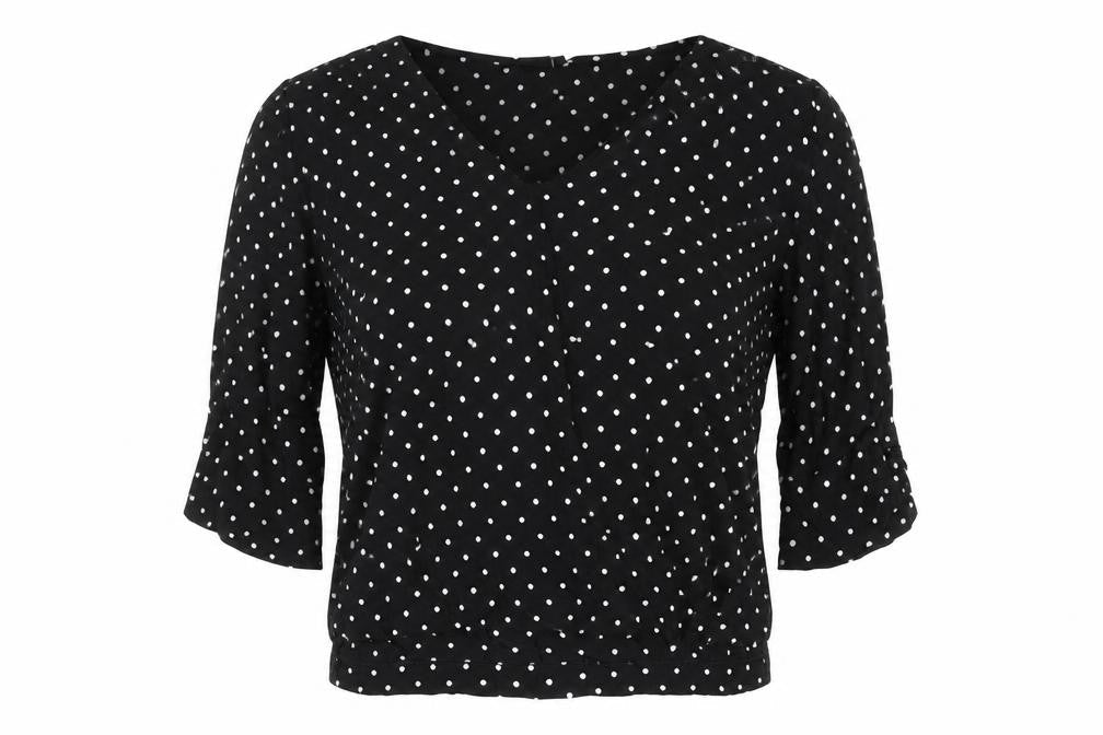 Editor's Cut Womens Black Polka Dot Viscose Basic Blouse Size 12 V-Neck