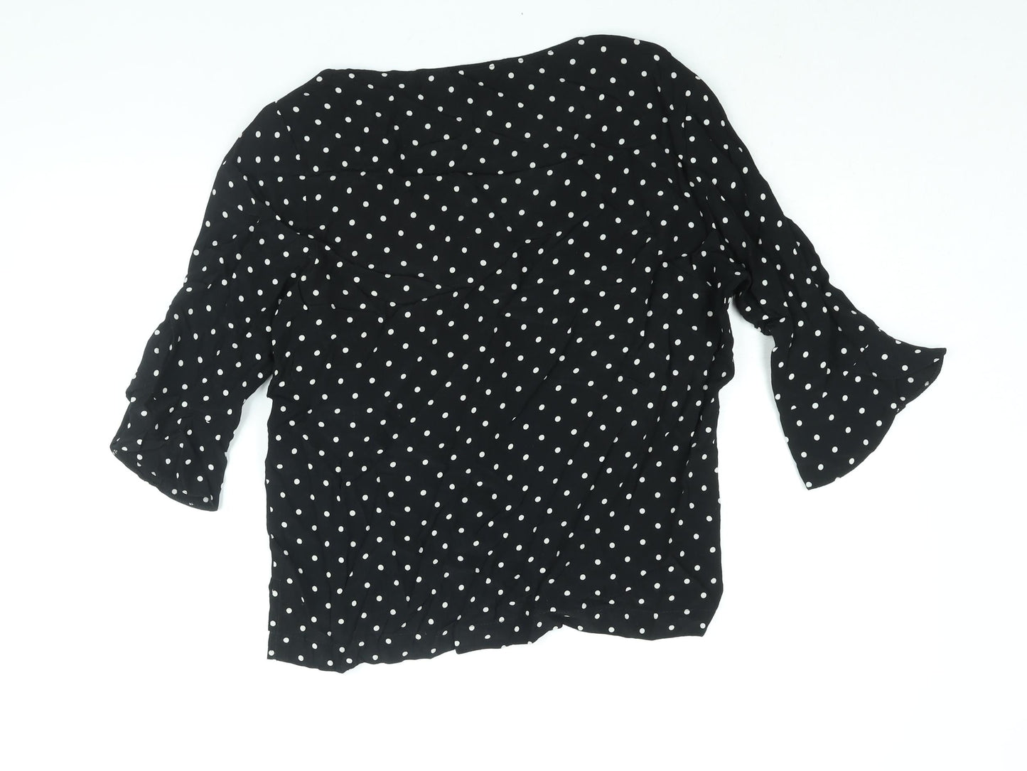 Editor's Cut Womens Black Polka Dot Viscose Basic Blouse Size 12 V-Neck