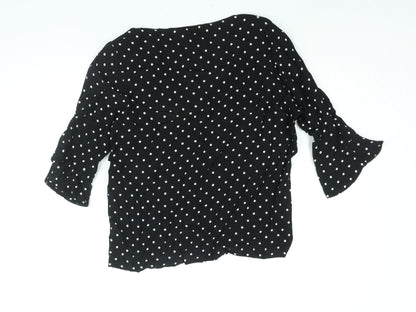 Editor's Cut Womens Black Polka Dot Viscose Basic Blouse Size 12 V-Neck