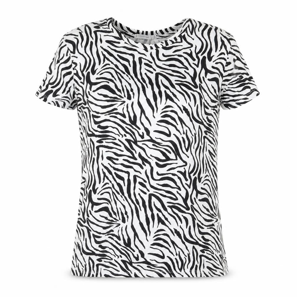 Stradivarius Womens White Animal Print Cotton Basic T-Shirt Size S Round Neck - Tiger Print