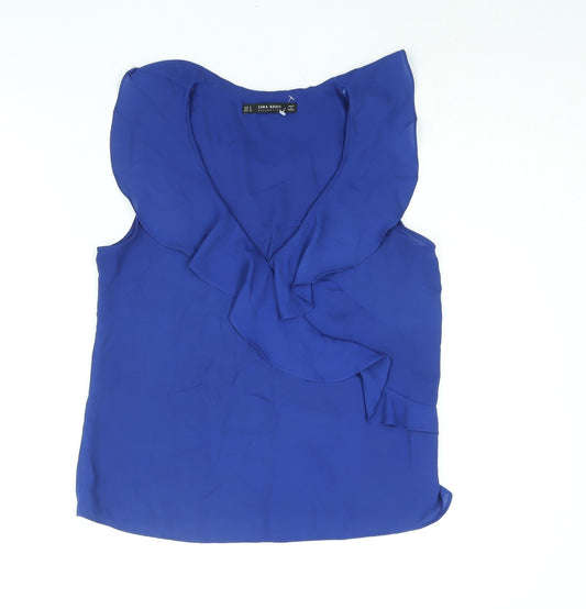 Zara Womens Blue Polyester Camisole Blouse Size S V-Neck - Frill