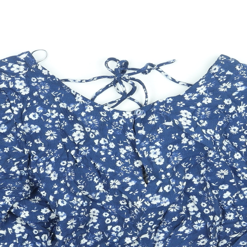 NEXT Womens Blue Floral Viscose Basic Blouse Size 12 Boat Neck - Peplum Tie