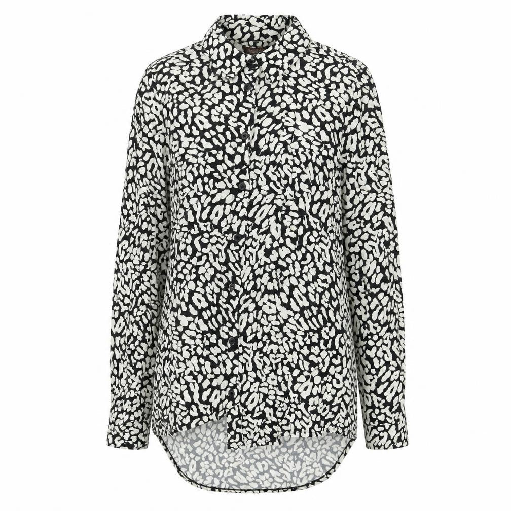 Marks & Spencer Womens Black Animal Print Viscose Basic Button-Up Size 8 Collared - Leopard Print