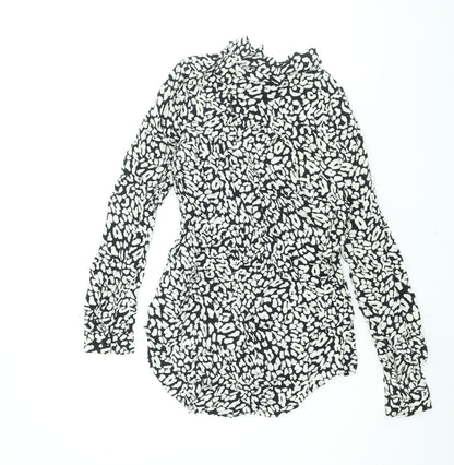 Marks & Spencer Womens Black Animal Print Viscose Basic Button-Up Size 8 Collared - Leopard Print