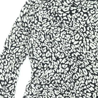 Marks & Spencer Womens Black Animal Print Viscose Basic Button-Up Size 8 Collared - Leopard Print