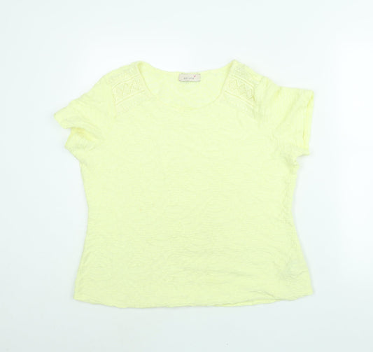 Per Una Womens Yellow Polyester Basic Blouse Size 16 Round Neck - Lace Detail Textured