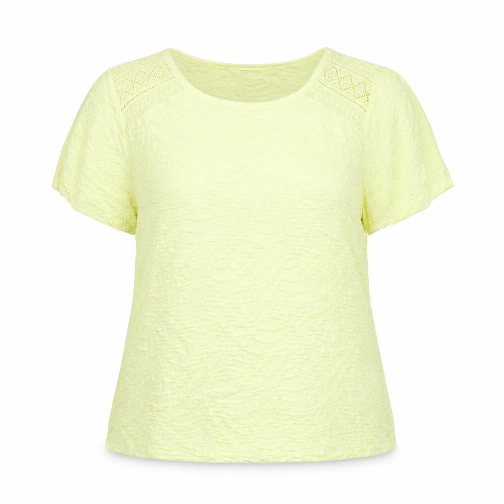 Per Una Womens Yellow Polyester Basic Blouse Size 16 Round Neck - Lace Detail Textured
