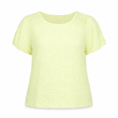 Per Una Womens Yellow Polyester Basic Blouse Size 16 Round Neck - Lace Detail Textured