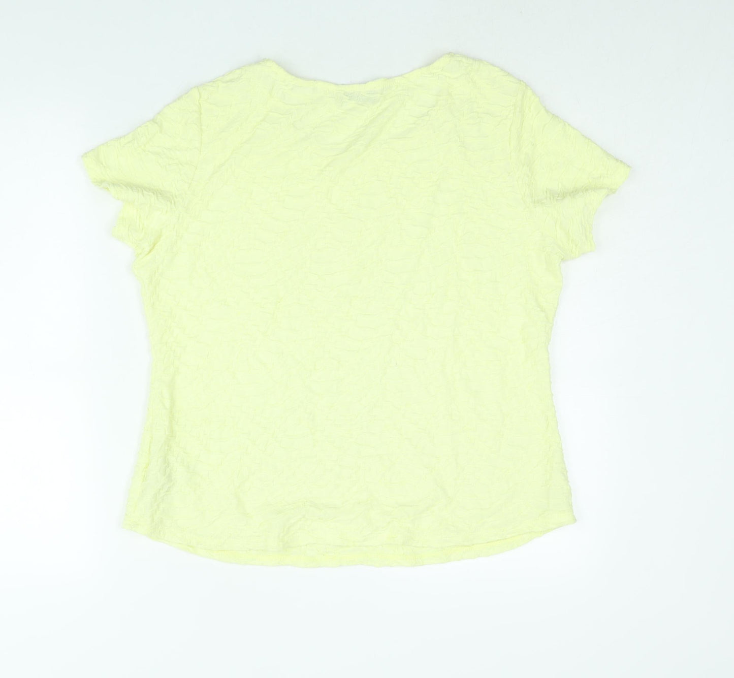 Per Una Womens Yellow Polyester Basic Blouse Size 16 Round Neck - Lace Detail Textured