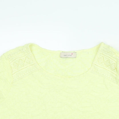 Per Una Womens Yellow Polyester Basic Blouse Size 16 Round Neck - Lace Detail Textured