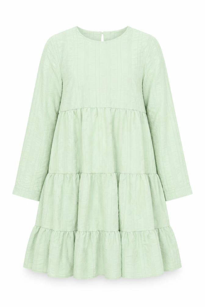 QED London Womens Green Polyester Shift Size M Round Neck Button - Smocked