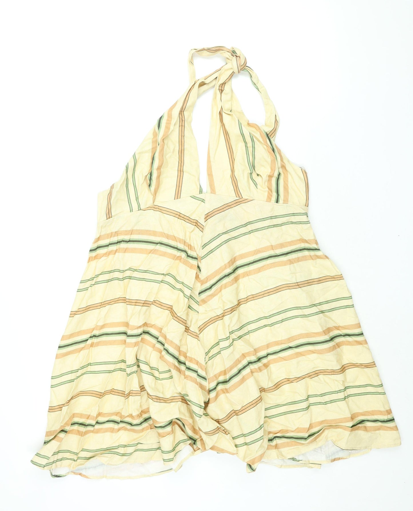 Zara Womens Yellow Striped Linen Fit & Flare Size 2XL Halter Zip