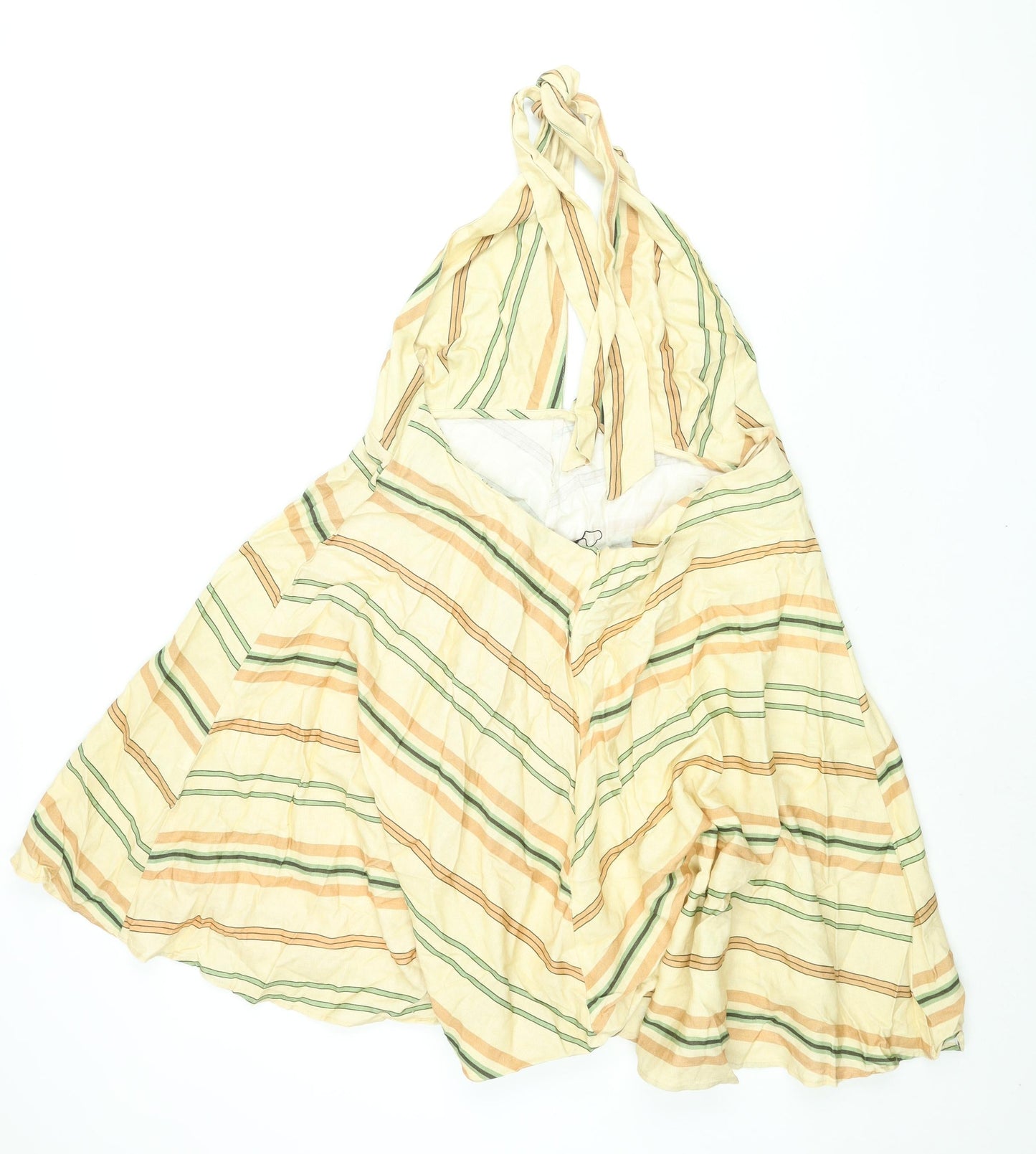 Zara Womens Yellow Striped Linen Fit & Flare Size 2XL Halter Zip