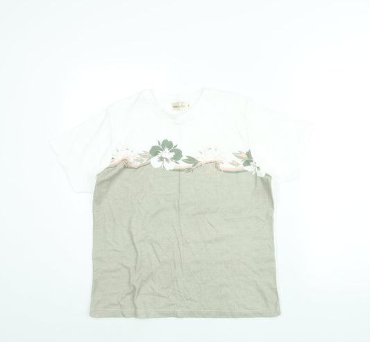 Bonmarché Womens White Colourblock Polyester Basic T-Shirt Size S Round Neck - Floral Print
