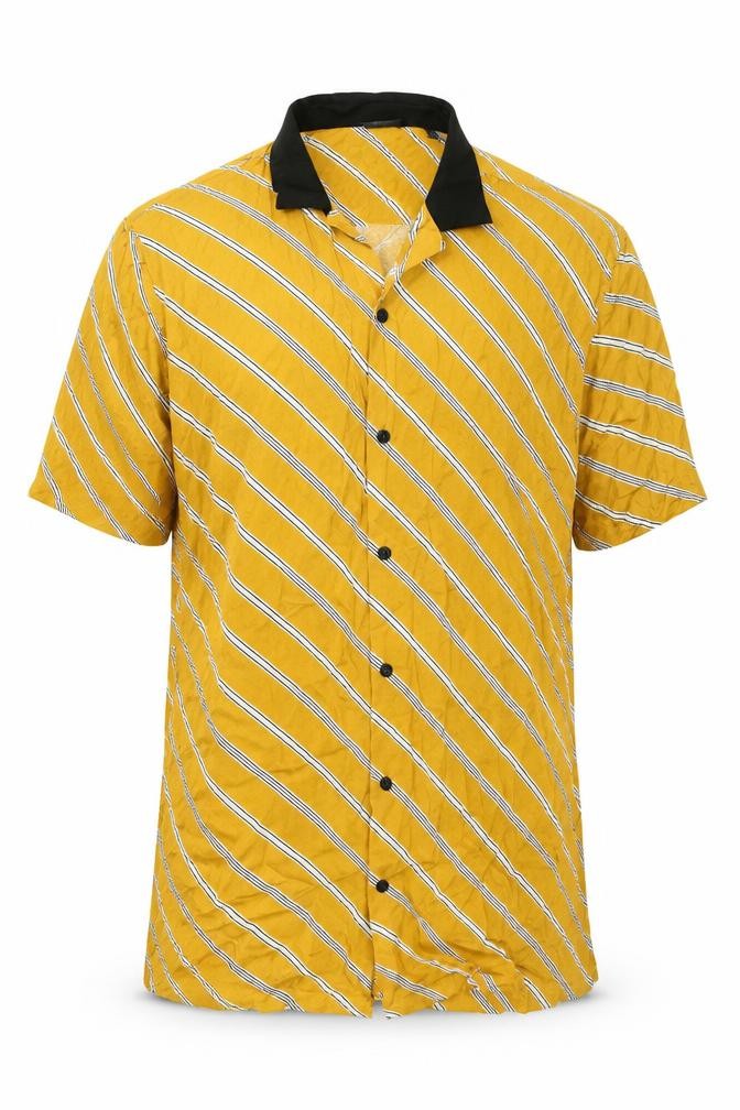 ASOS Mens Yellow Striped Viscose Button-Up Size 2XL Collared Button