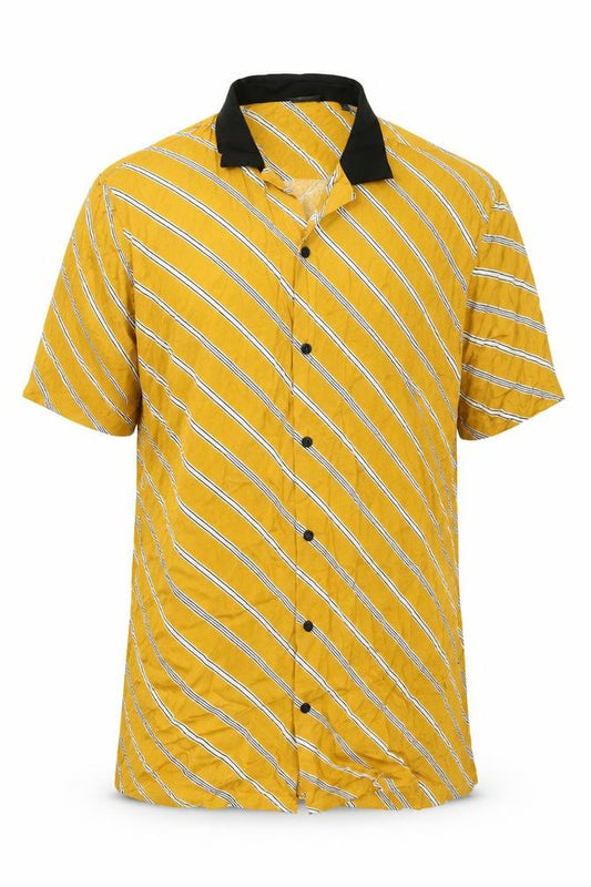 ASOS Mens Yellow Striped Viscose Button-Up Size 2XL Collared Button