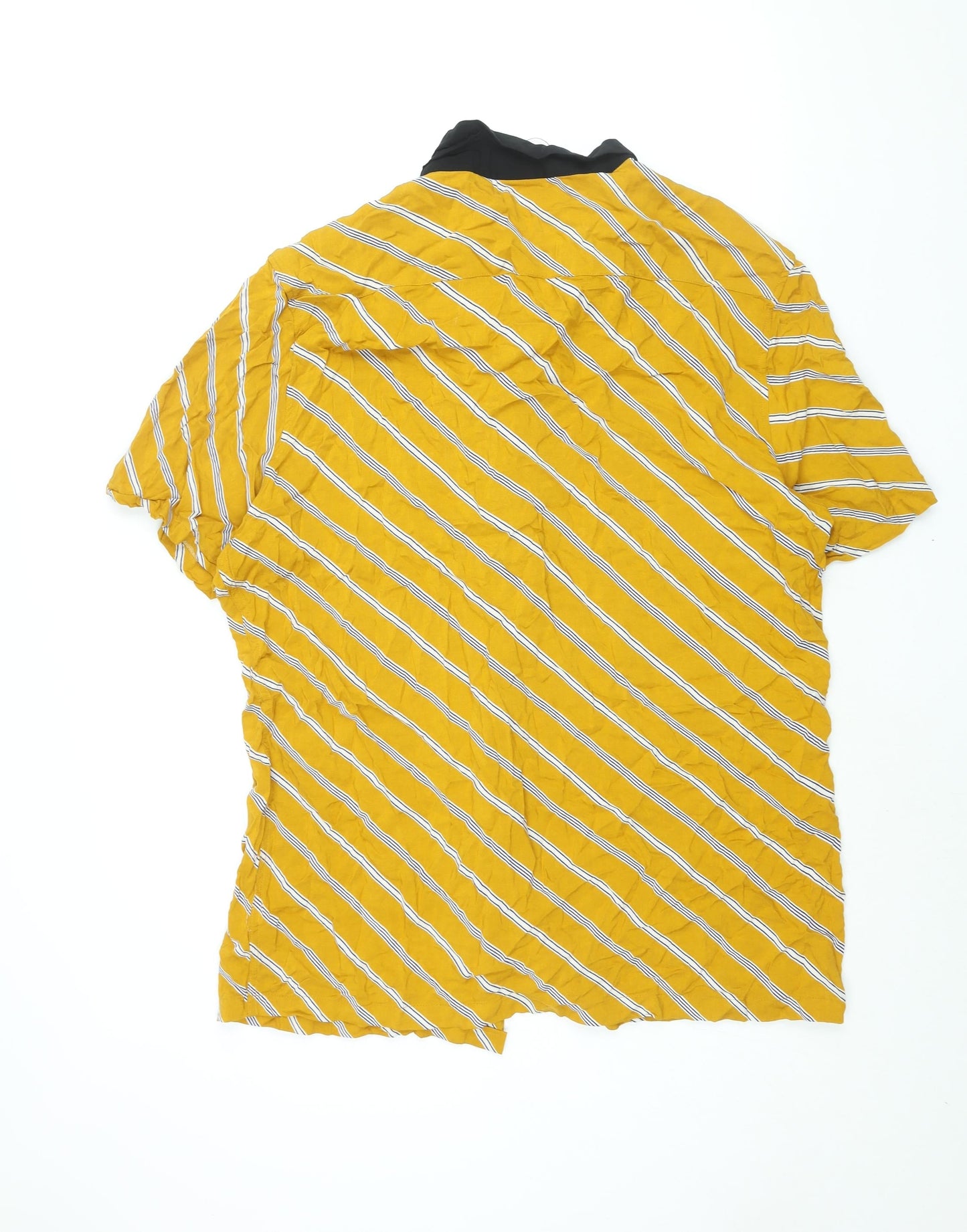 ASOS Mens Yellow Striped Viscose Button-Up Size 2XL Collared Button
