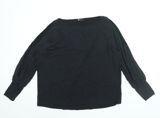 Very Womens Black Modal Basic Blouse Size 14 Round Neck - Sleeve Cut Out