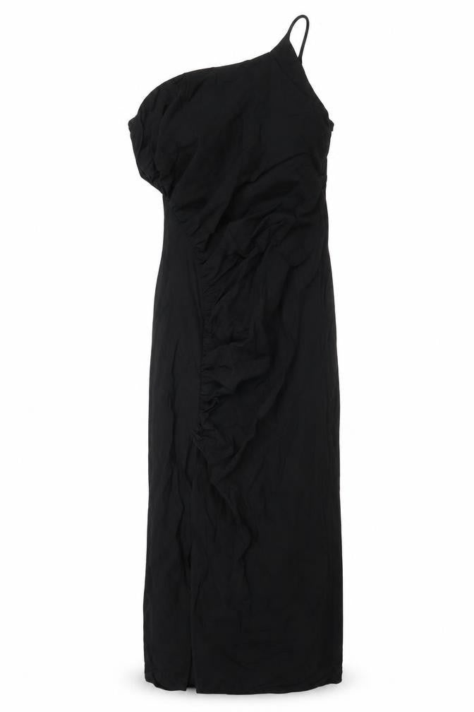 Zara Womens Black Viscose Maxi Size M One Shoulder Zip - Rouched Front Slit