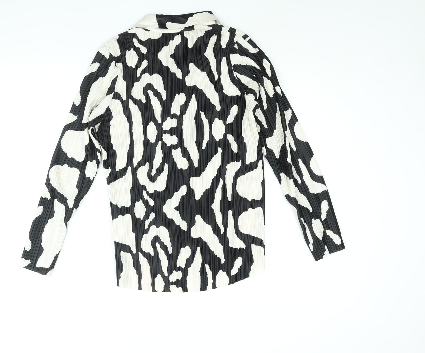 Missguided Womens Black Geometric Polyester Basic Button-Up Size 8 Collared - Plisse
