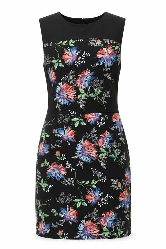Oasis Womens Black Floral Polyester Shift Size 10 Round Neck Zip