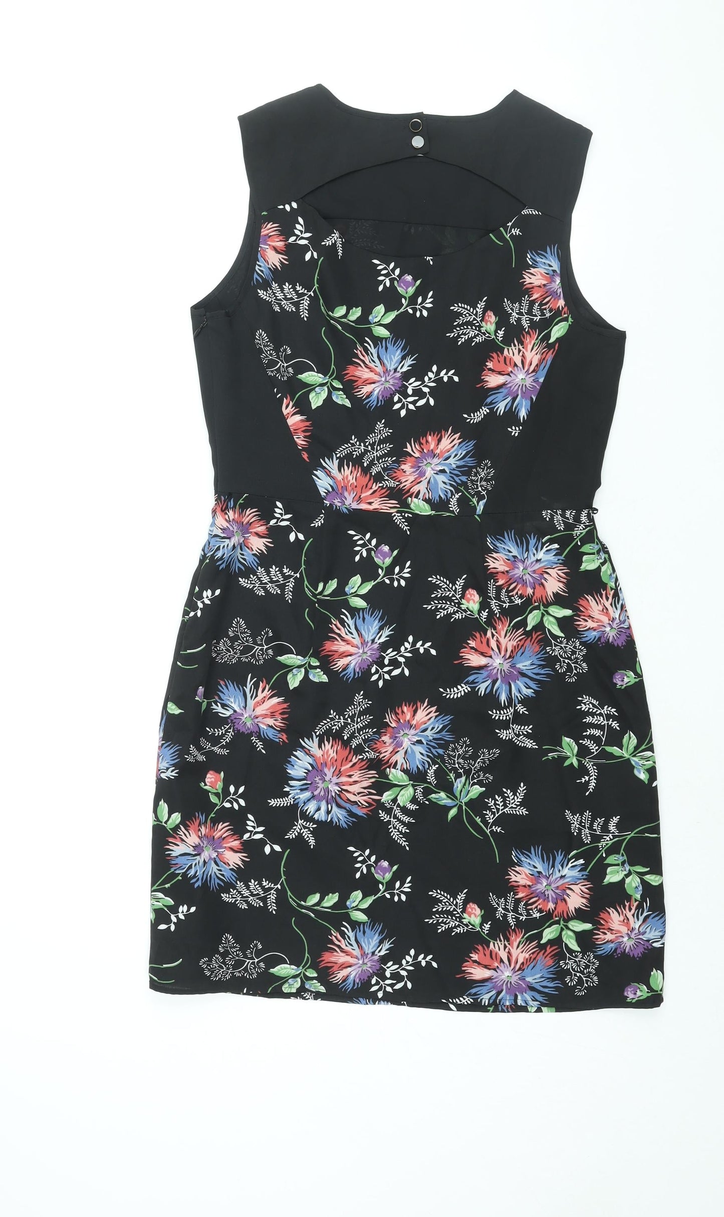 Oasis Womens Black Floral Polyester Shift Size 10 Round Neck Zip