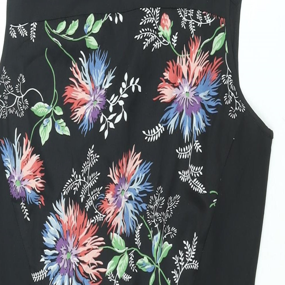 Oasis Womens Black Floral Polyester Shift Size 10 Round Neck Zip