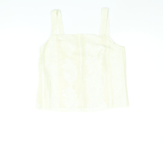 Roman Womens Ivory Geometric Polyester Camisole Blouse Size 14 Square Neck