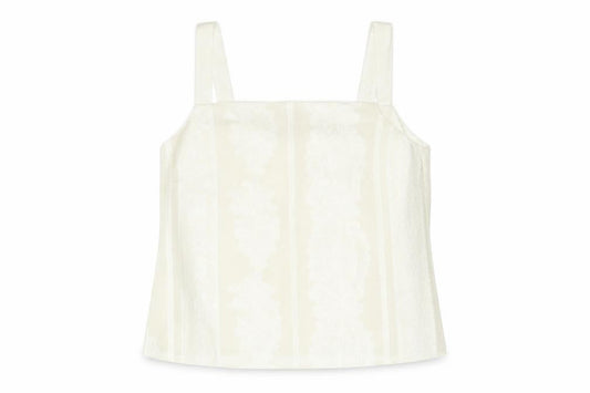 Front view of Roman women’s ivory geometric polyester camisole blouse, size UK 14, square neck