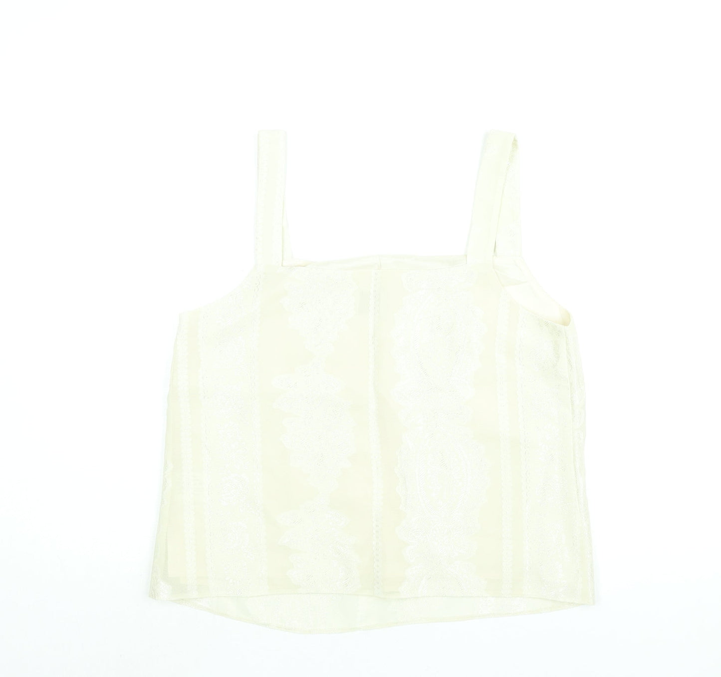 Roman Womens Ivory Geometric Polyester Camisole Blouse Size 14 Square Neck