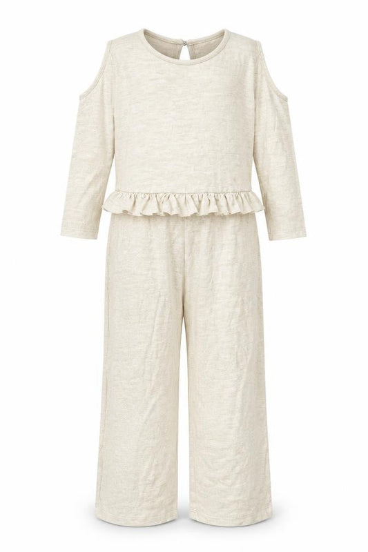 River Island Girls Beige Polyester Jumpsuit One-Piece Size 9-10 Years L25 in Button - Frill