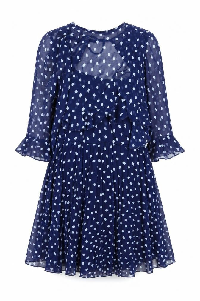 ASOS Womens Blue Polka Dot Polyester Shift Size 10 Round Neck Zip - Layered Frill