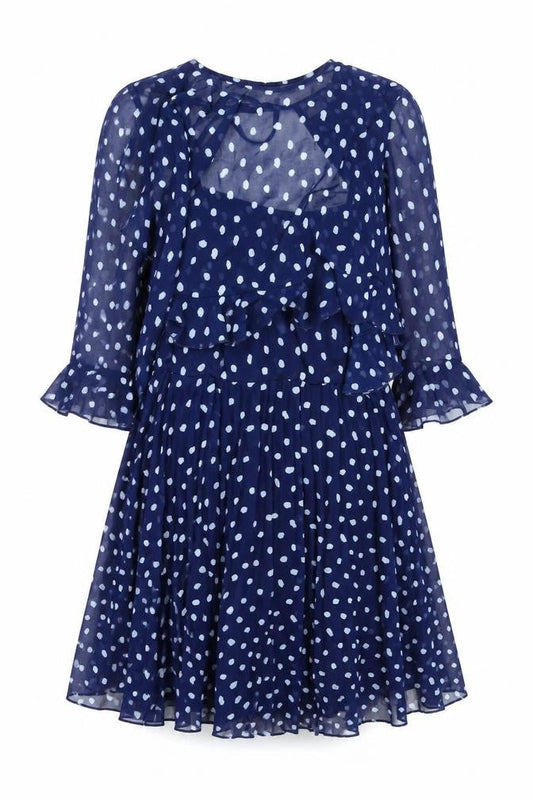 ASOS Womens Blue Polka Dot Polyester Shift Size 10 Round Neck Zip - Layered Frill