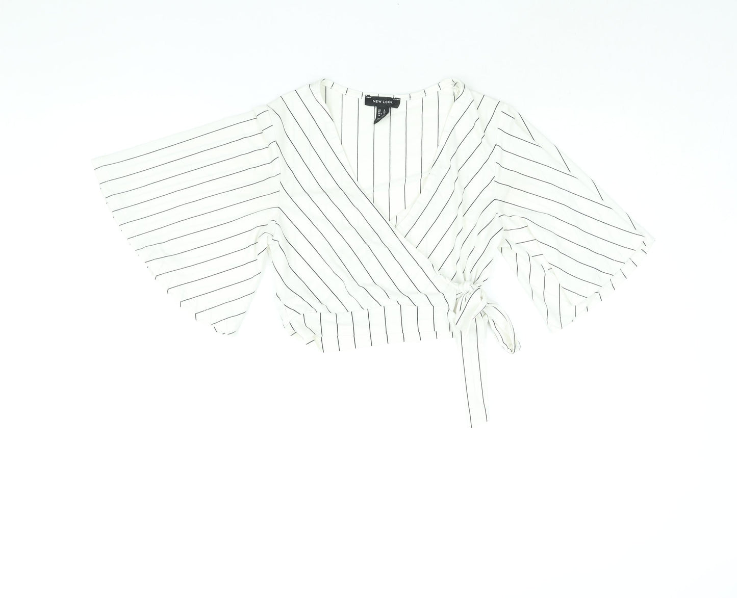 New Look Womens Ivory Striped Polyester Cropped Blouse Size 8 V-Neck
