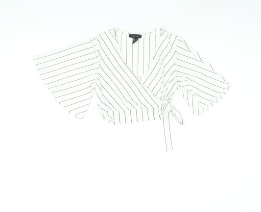 New Look Womens Ivory Striped Polyester Cropped Blouse Size 8 V-Neck