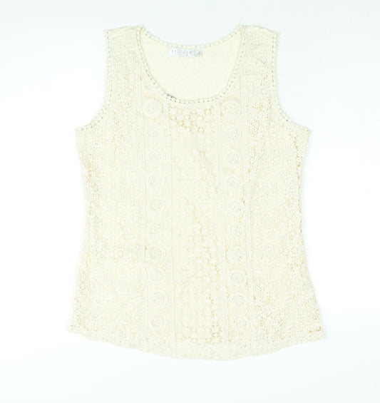 Solitaire Womens Beige Cotton Camisole Blouse Size L Scoop Neck - Lace Front
