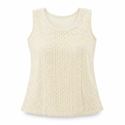 Solitaire Womens Beige Cotton Camisole Blouse Size L Scoop Neck - Lace Front