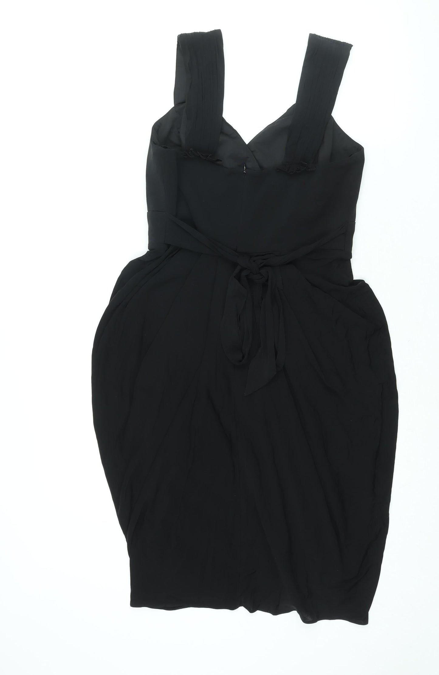 Coast Womens Black Acetate Shift Size 12 V-Neck Zip - Rouched