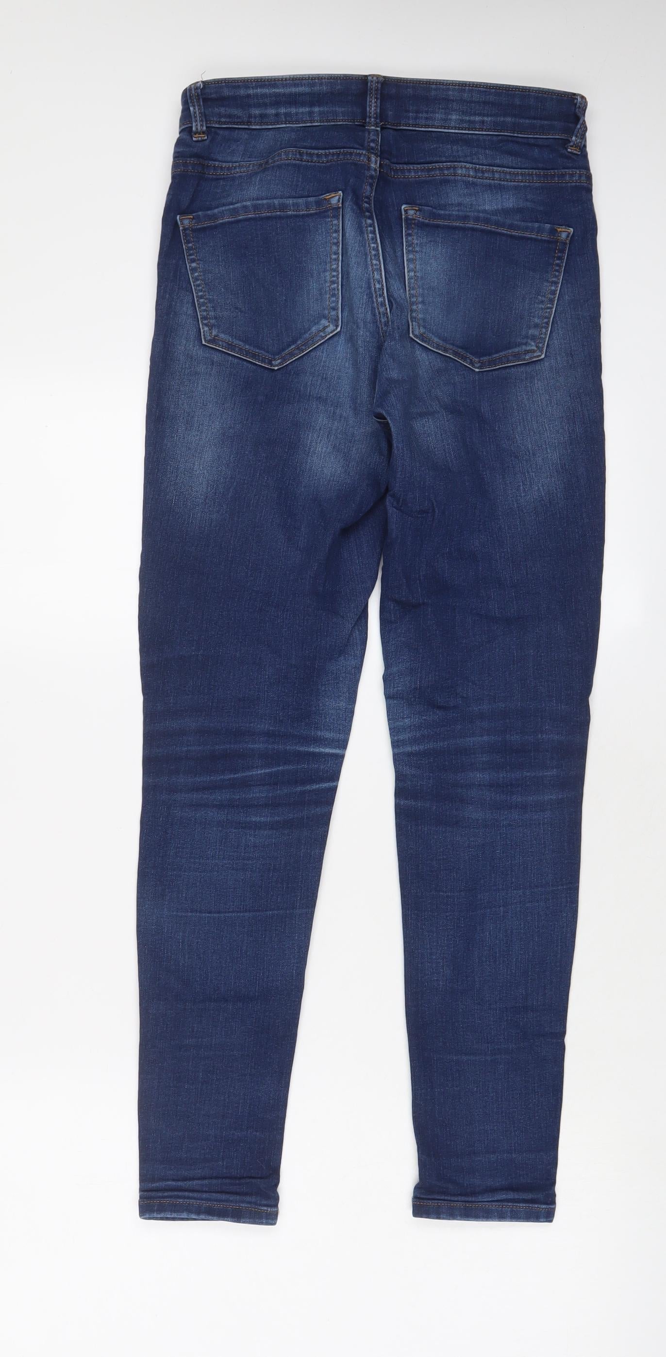 Marks and Spencer Womens Blue Cotton Skinny Jeans Size 8 L28 in Regular Zip