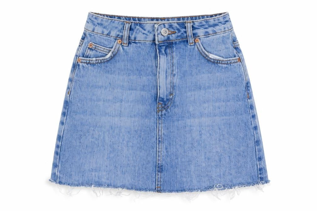 Topshop Womens Blue Cotton A-Line Skirt Size 6 Zip