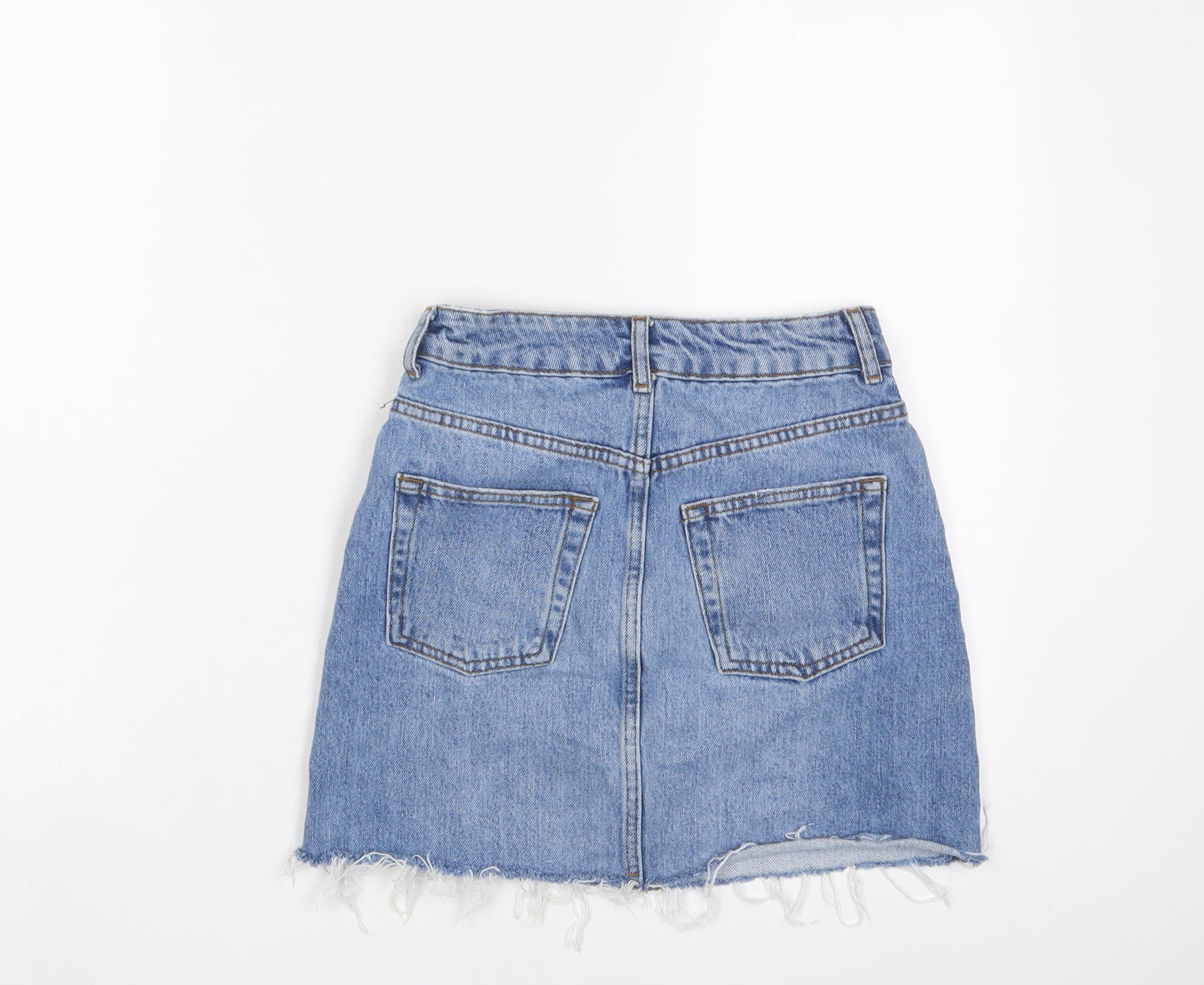 Topshop Womens Blue Cotton A-Line Skirt Size 6 Zip