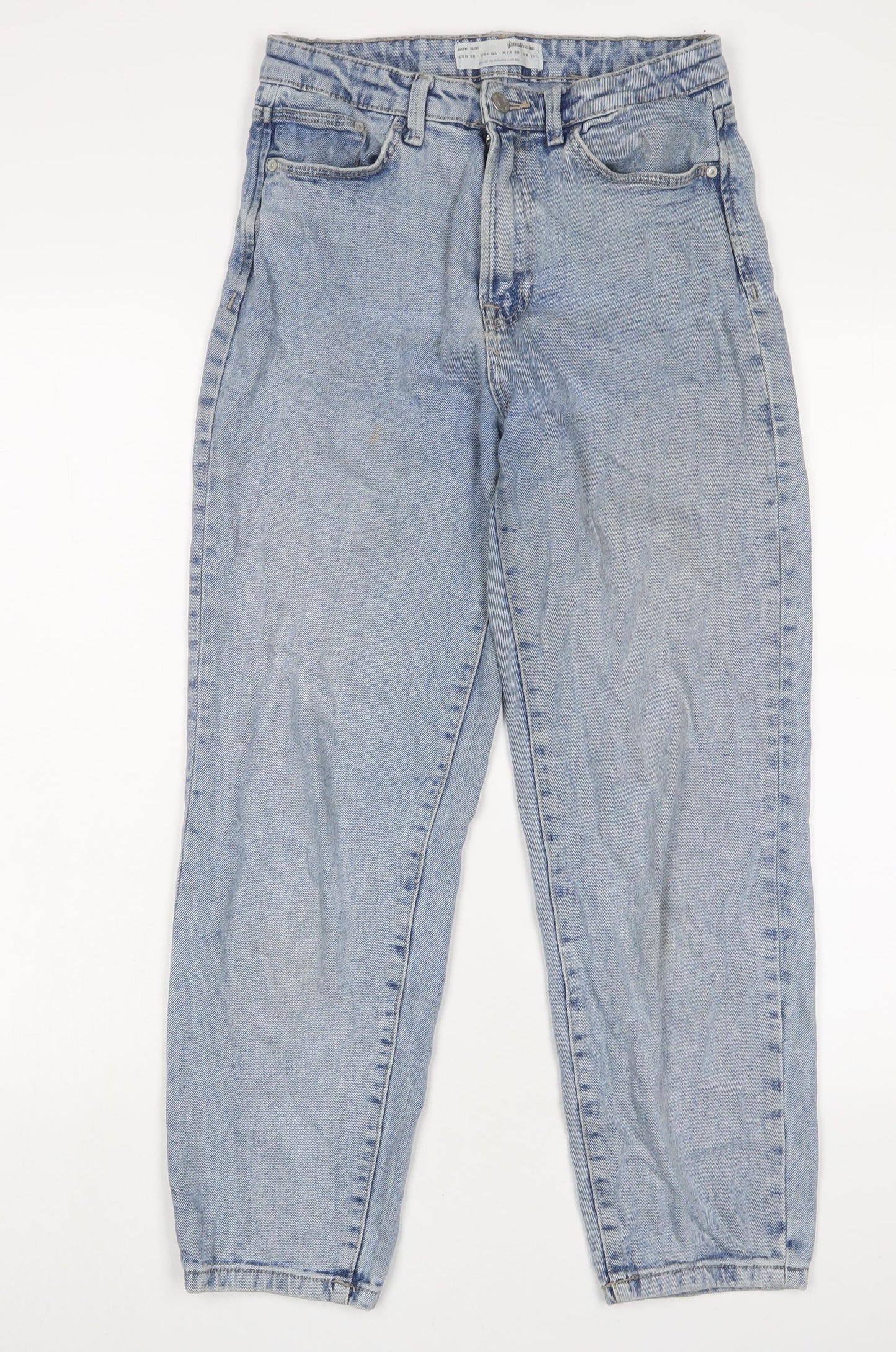 Stradivarius Womens Blue Cotton Straight Jeans Size 10 L26 in Regular Zip
