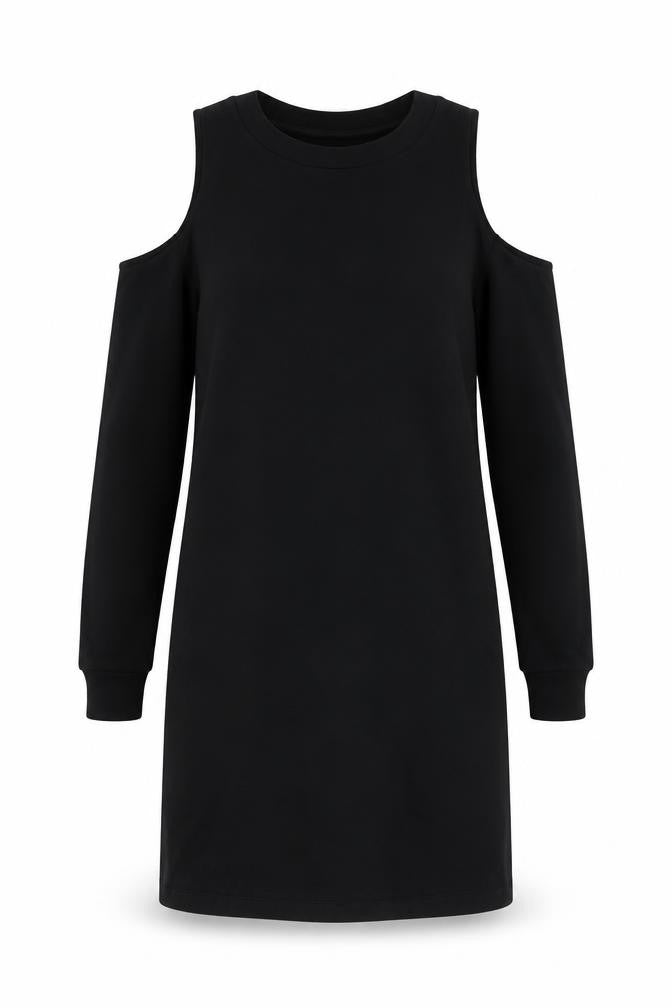 ASOS Womens Black Cotton A-Line Size 8 Crew Neck - Cold Shoulder