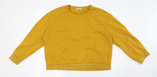 Zara Womens Yellow Cotton Pullover Sweatshirt Size L