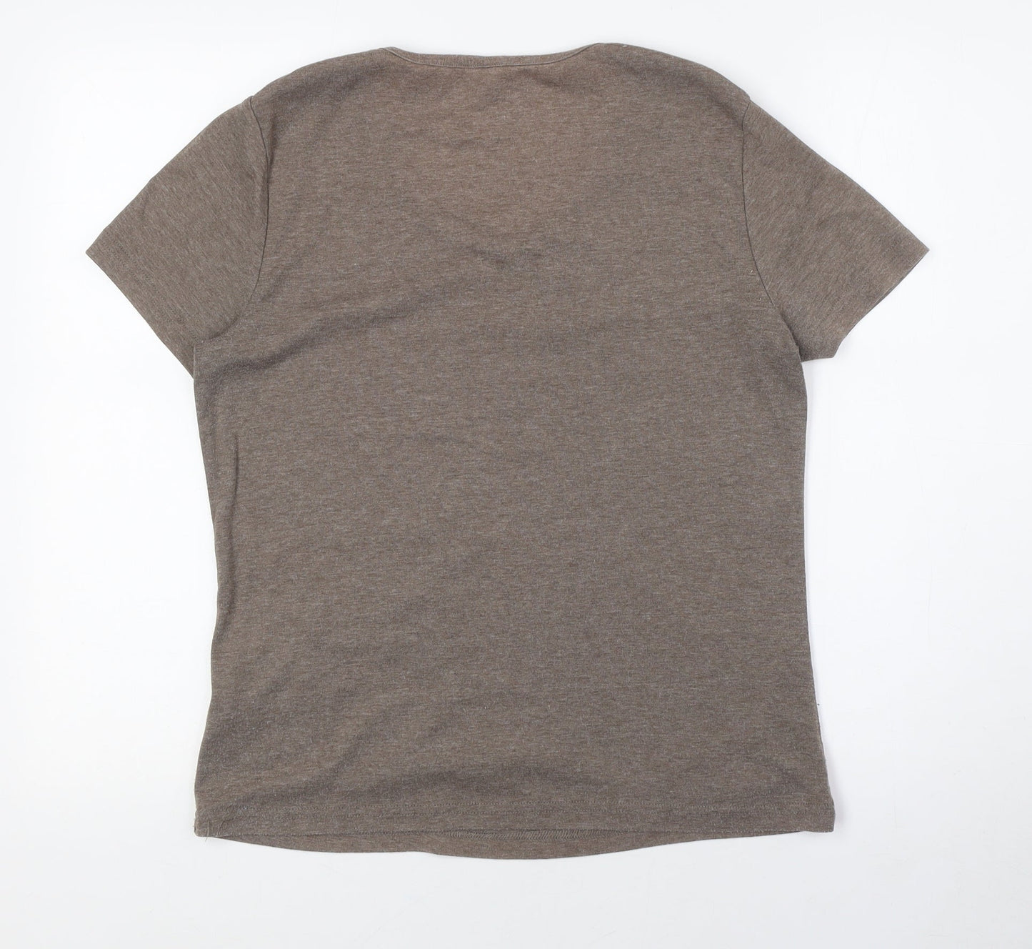 BM Womens Beige Polyester Basic T-Shirt Size M V-Neck - Floral Embroidery