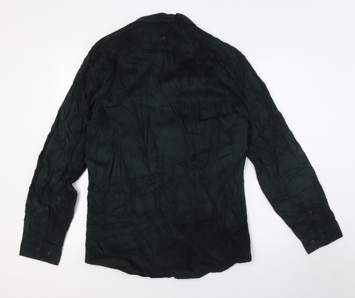 Marks and Spencer Mens Green Cotton Button-Up Size M Collared Button