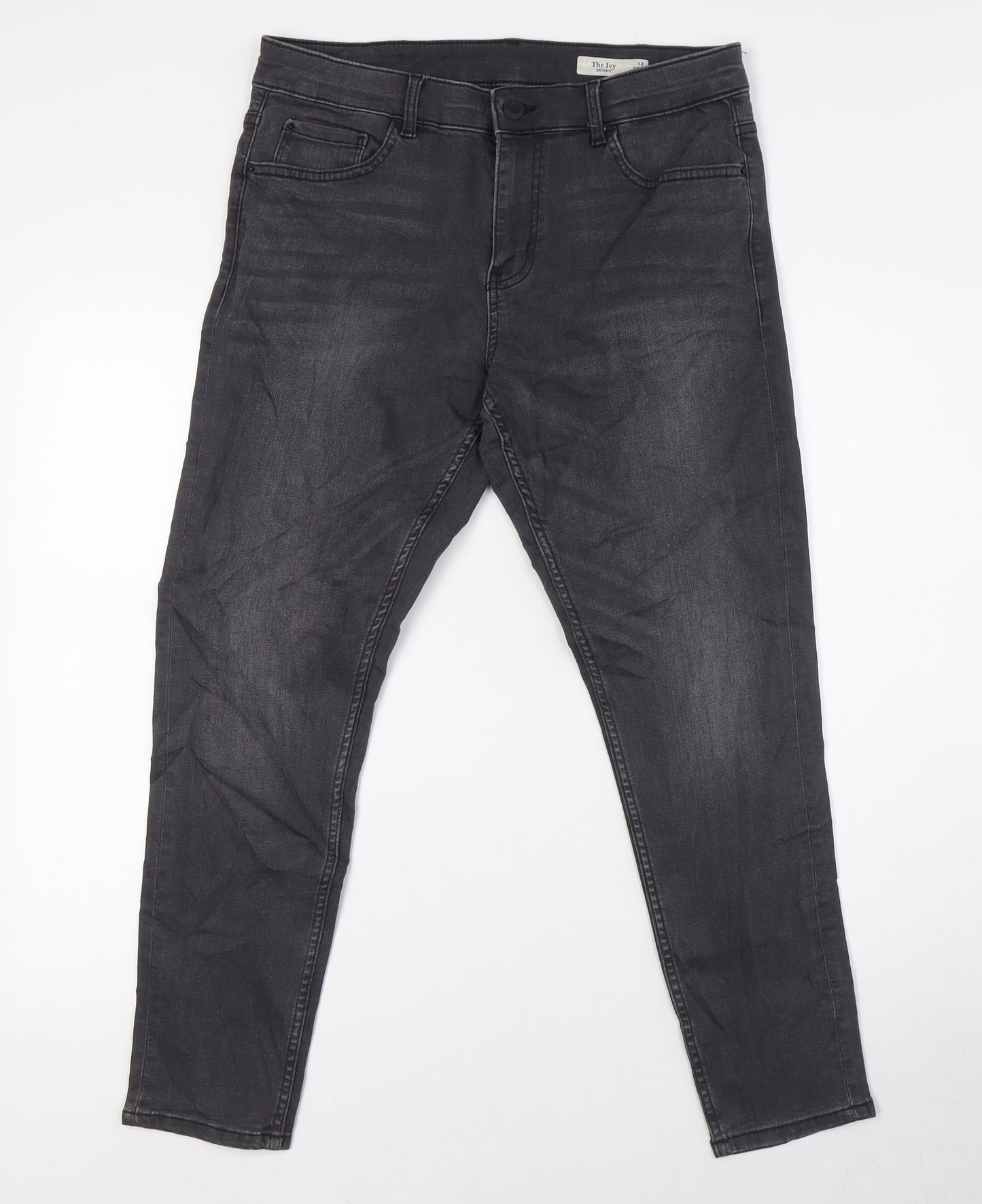 Marks and Spencer Womens Grey Cotton Skinny Jeans Size 12 L27 in Slim Zip