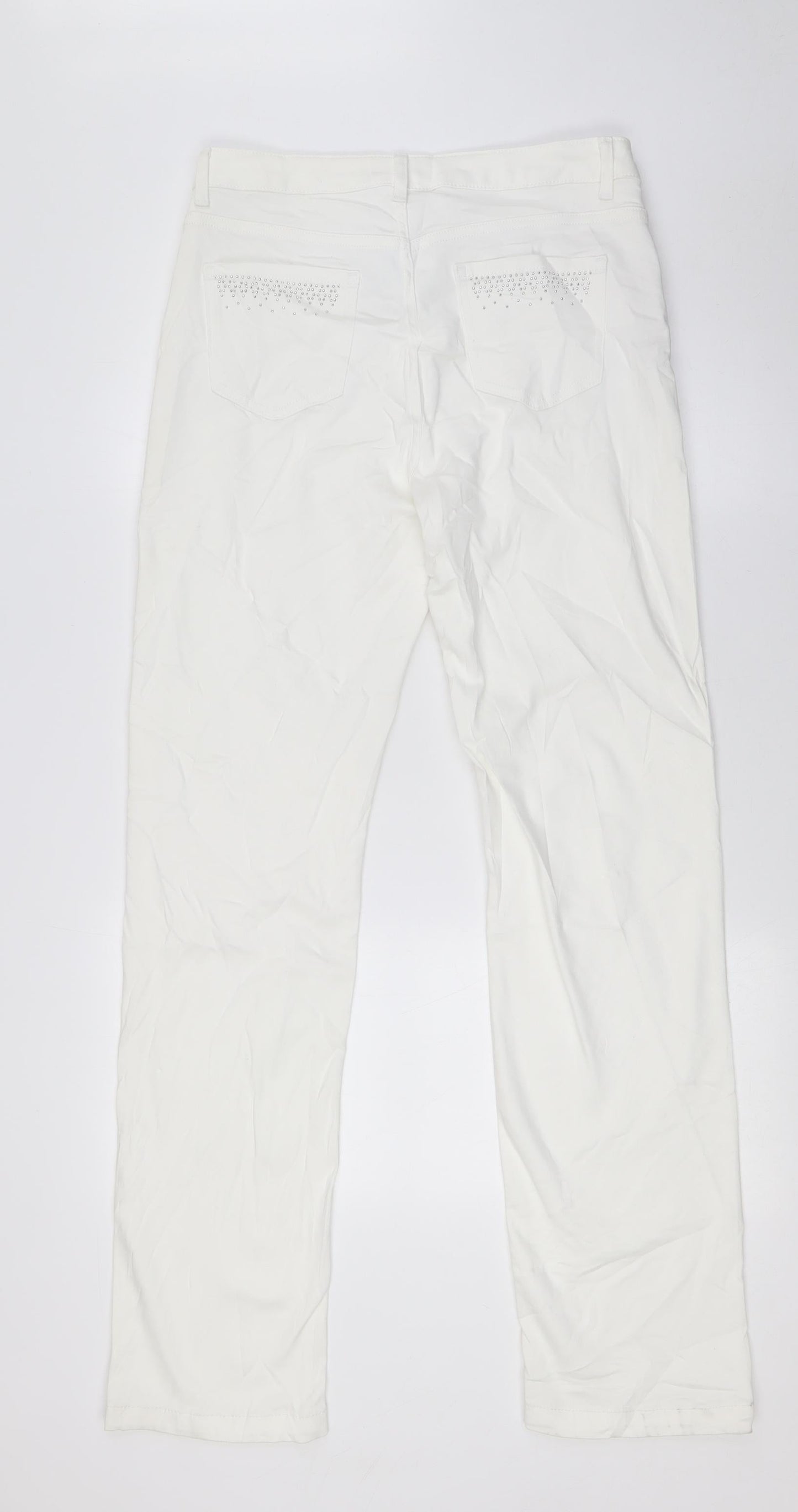 Marks and Spencer Womens White Cotton Skinny Jeans Size 12 L31 in Regular Zip - Embellished Back Pockets